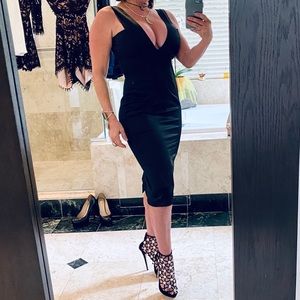 Just Cavalli Satin Low Plunge Bodycon Midi Dress